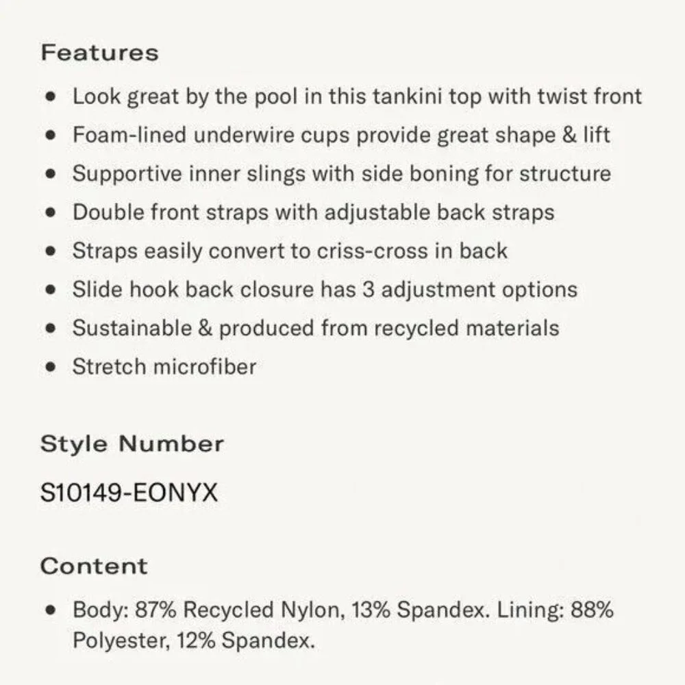 Birdsong Size 38DD‎ Bare Necessities Black Underwire Wrap Tankini Swim Top - Picture 7 of 16